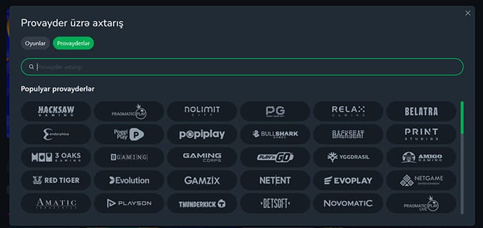 Slot provayderlərinin kiçik bir hissəsi